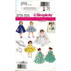 Simplicity Pattern 2775 8" Doll Wardrobe 1950's Style